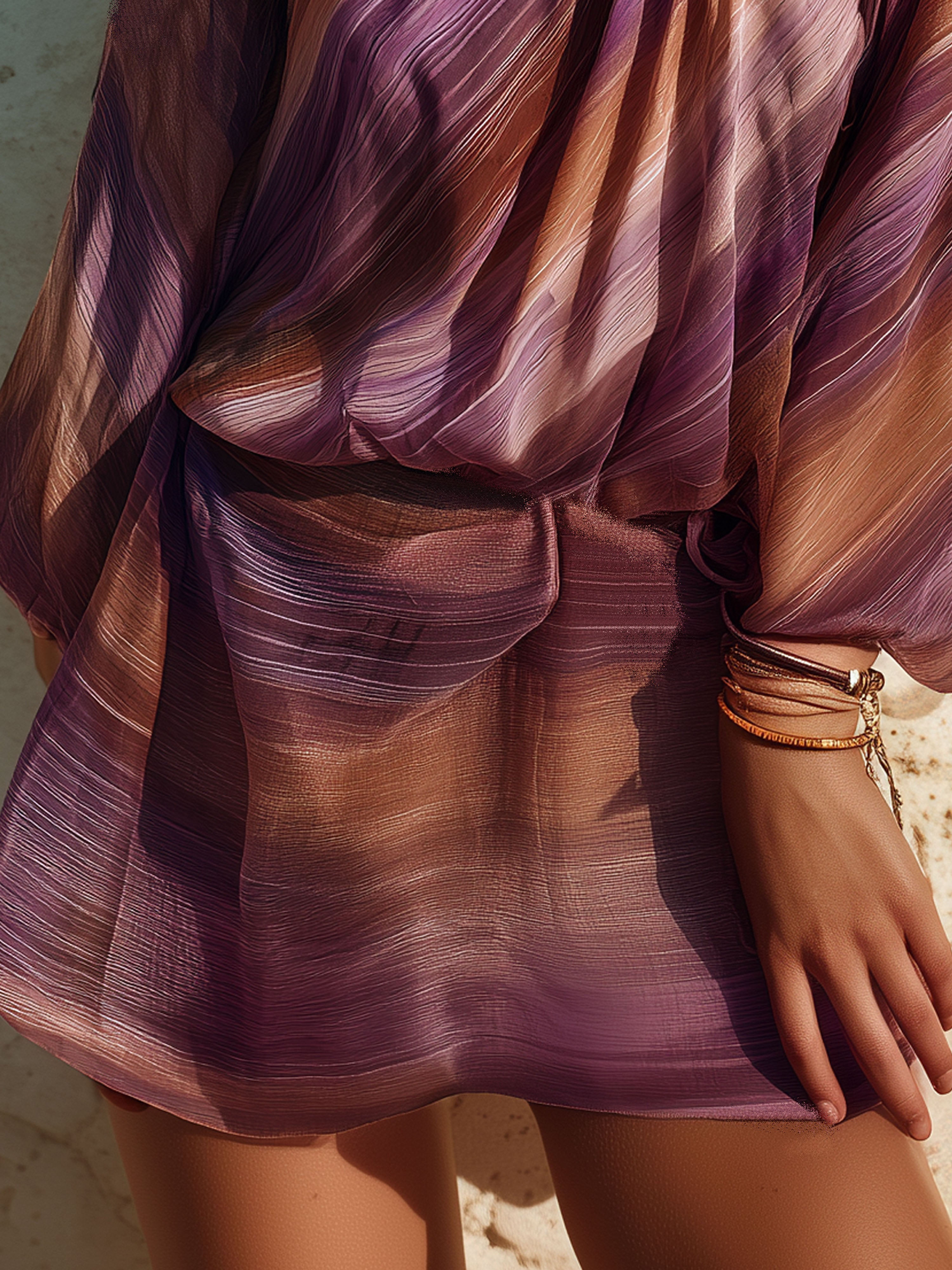 Elegant Vacation Chiffon Purple Striped Print Off-Shoulder Mini Dress