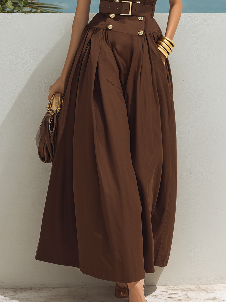 Stylish And Elegant Sleeveless Brown Lapel Maxi Dress