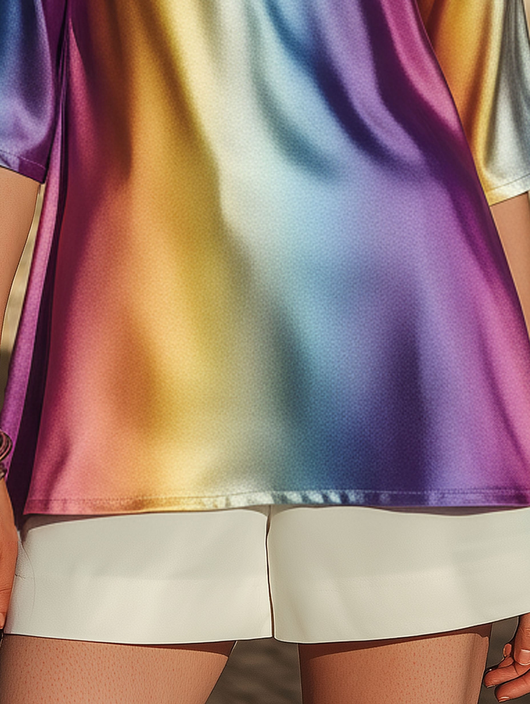 Vacation Purple-Blue Gradient Satin Print Mid-Sleeve T-Shirt