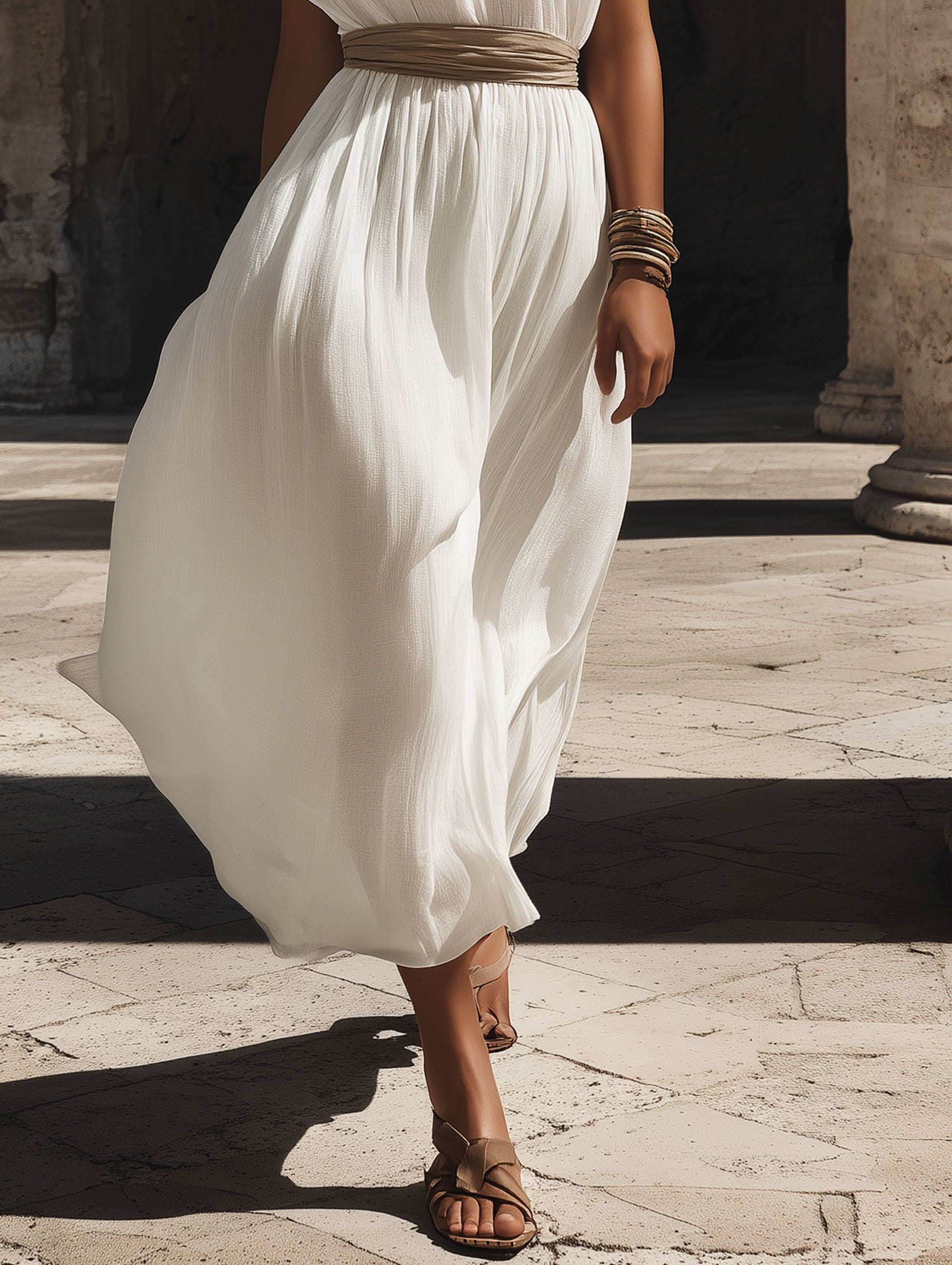 Vacation White Chiffon Short-Sleeve Maxi Dress