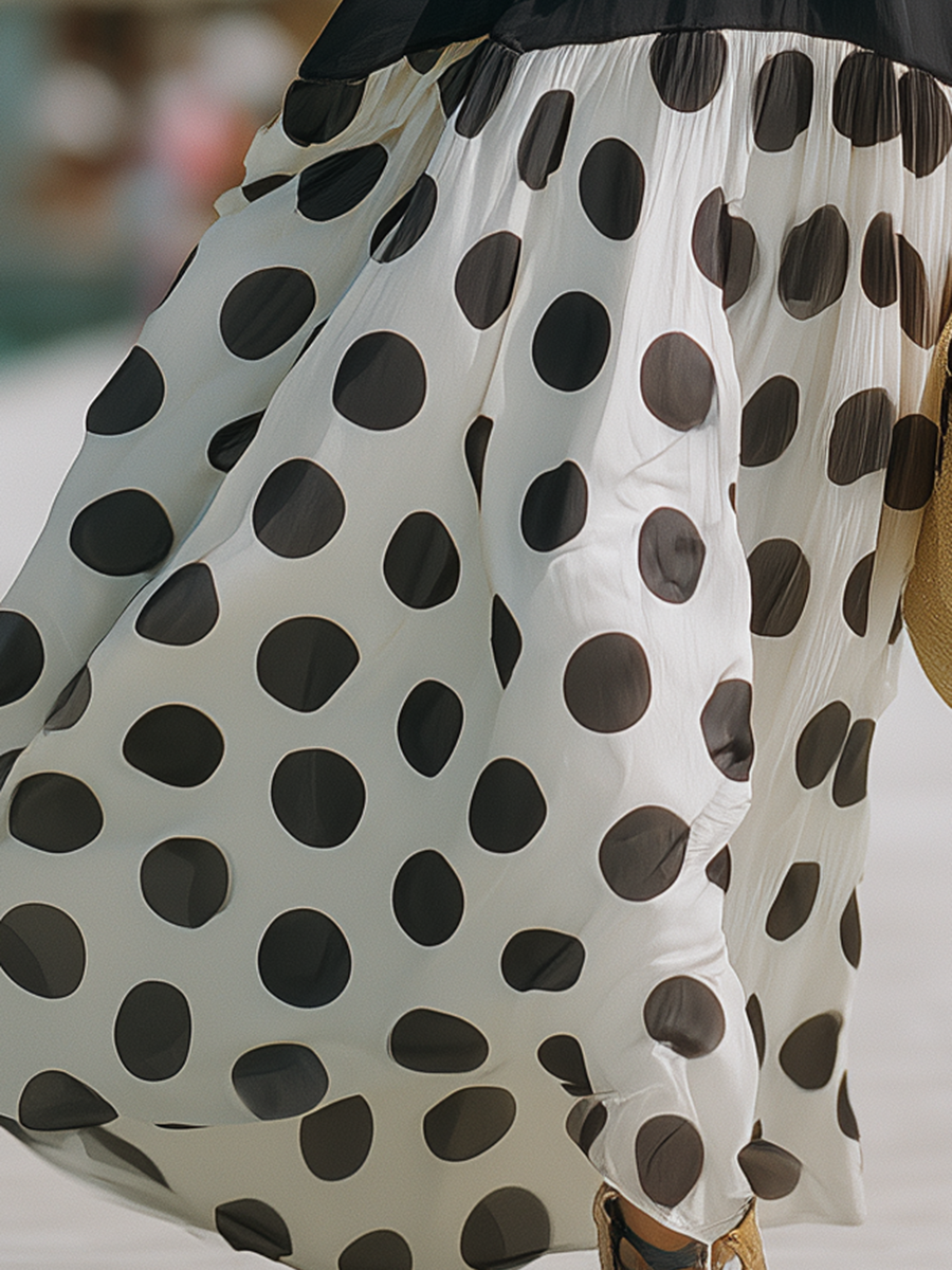 Vacation-Style Color-Block Polka Dot Sleeveless Loose Maxi Dress