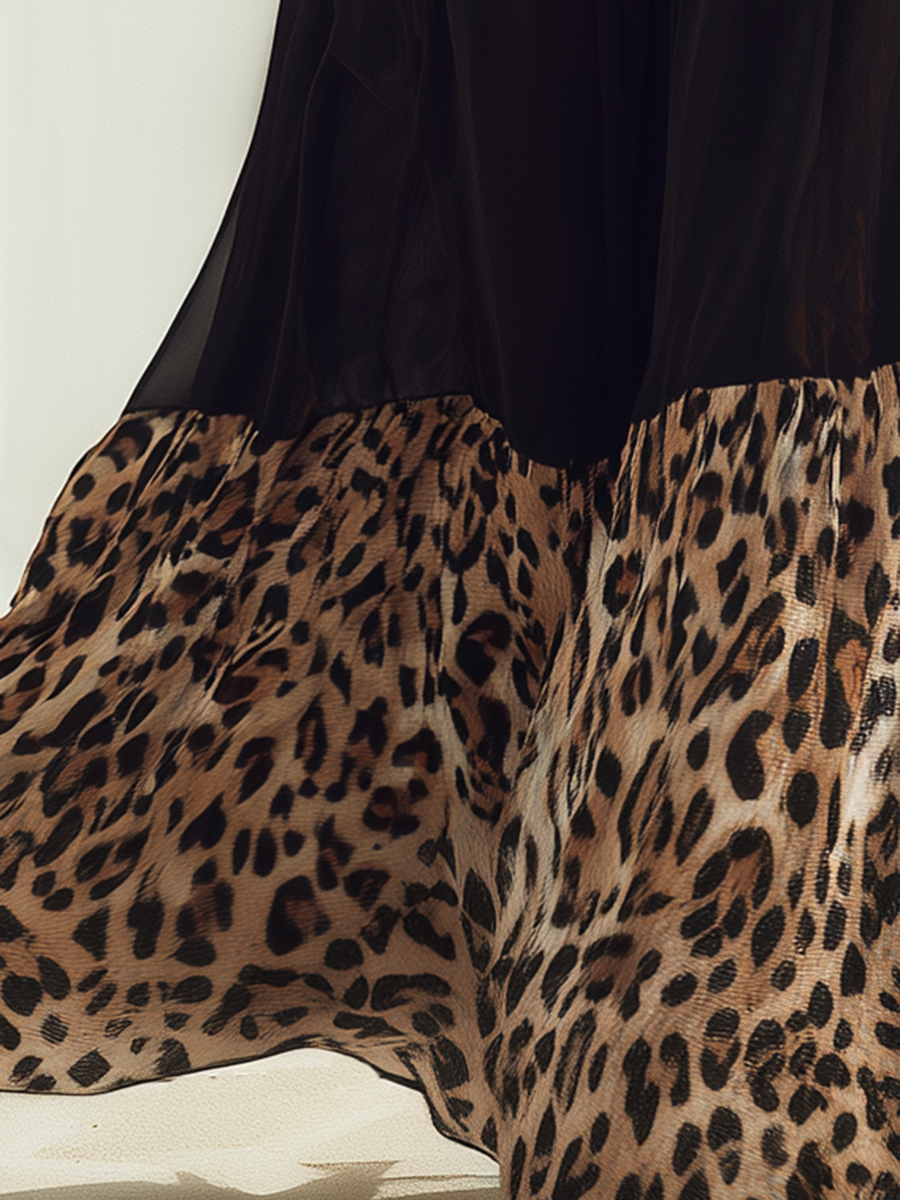 Vacation-Style Black And Leopard Print Skirt