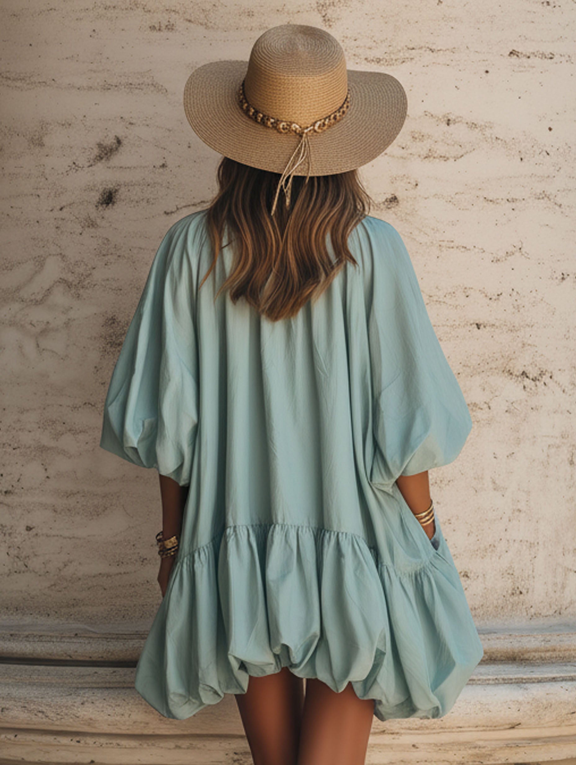 Light Green Bubble Chiffon With Mid-Length Sleeves, Perfect For A Vacation Mini Dress