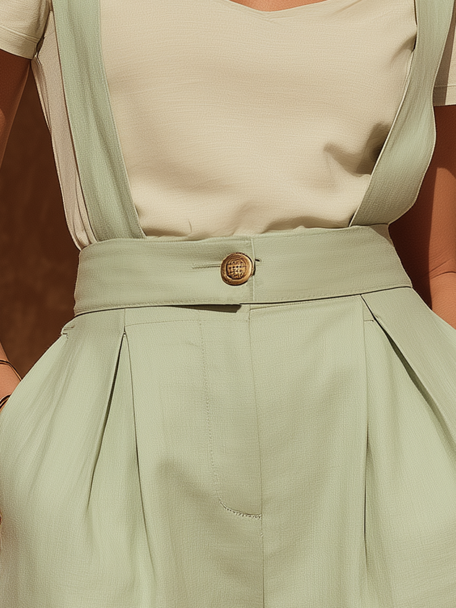 Vacation-Style Green Fashion Overalls Shorts