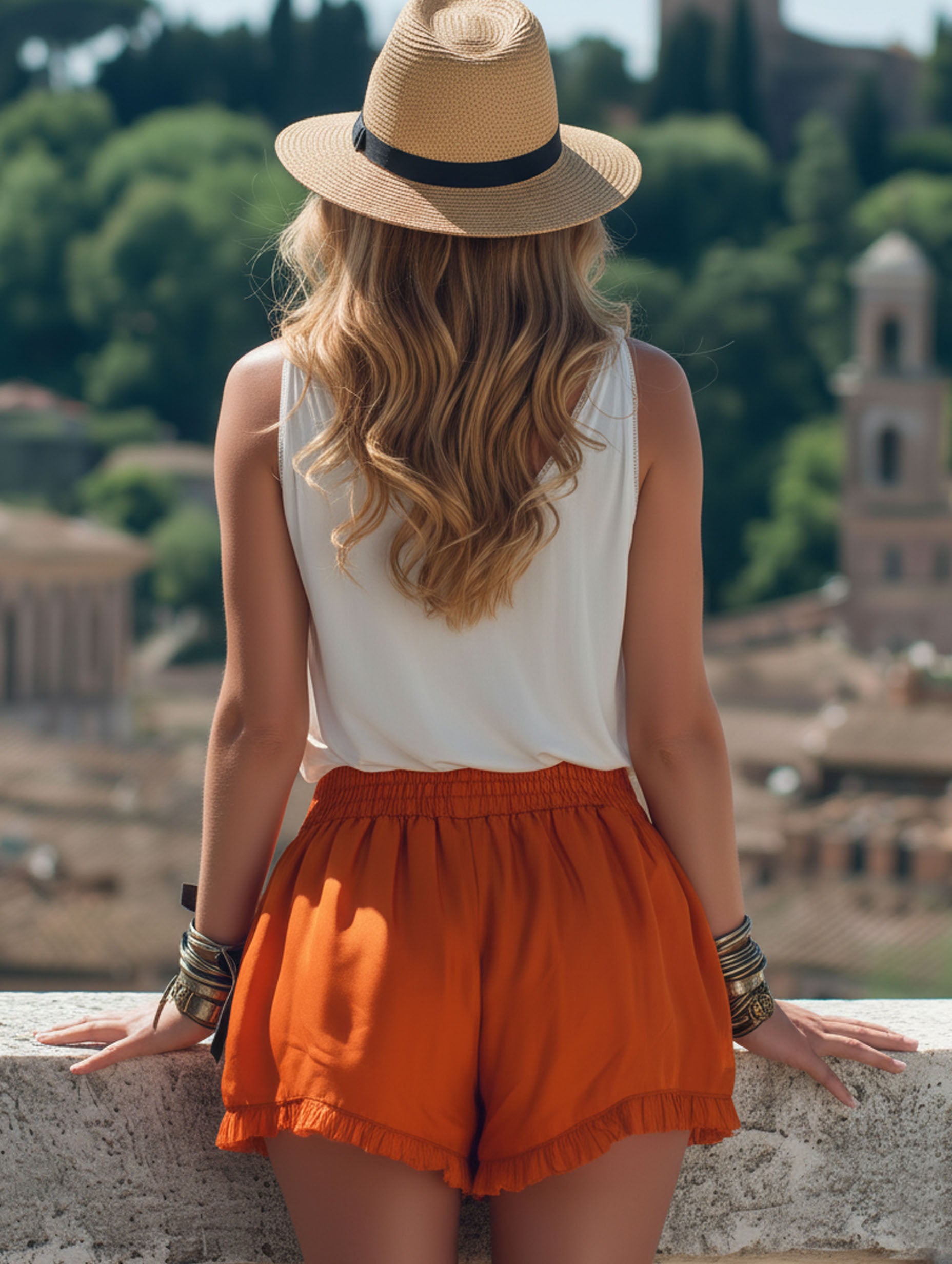 Premium Comfort Cotton Linen Ruffled Orange Shorts