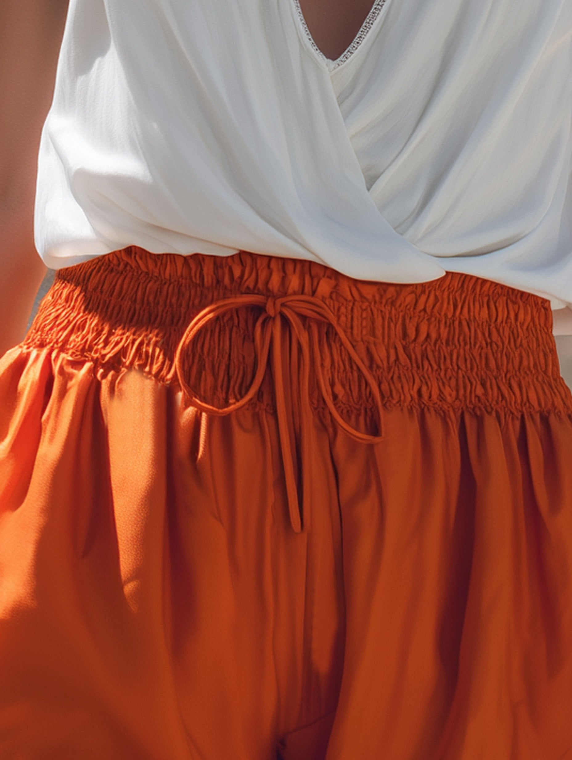 Premium Comfort Cotton Linen Ruffled Orange Shorts