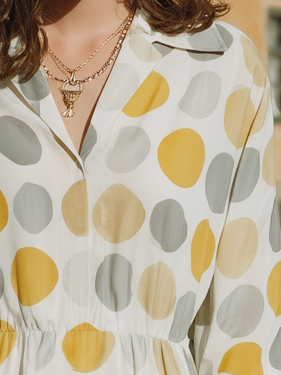 Vacation-Style Colorful Polka Dot V-Neck Long-Sleeve Mini Dress
