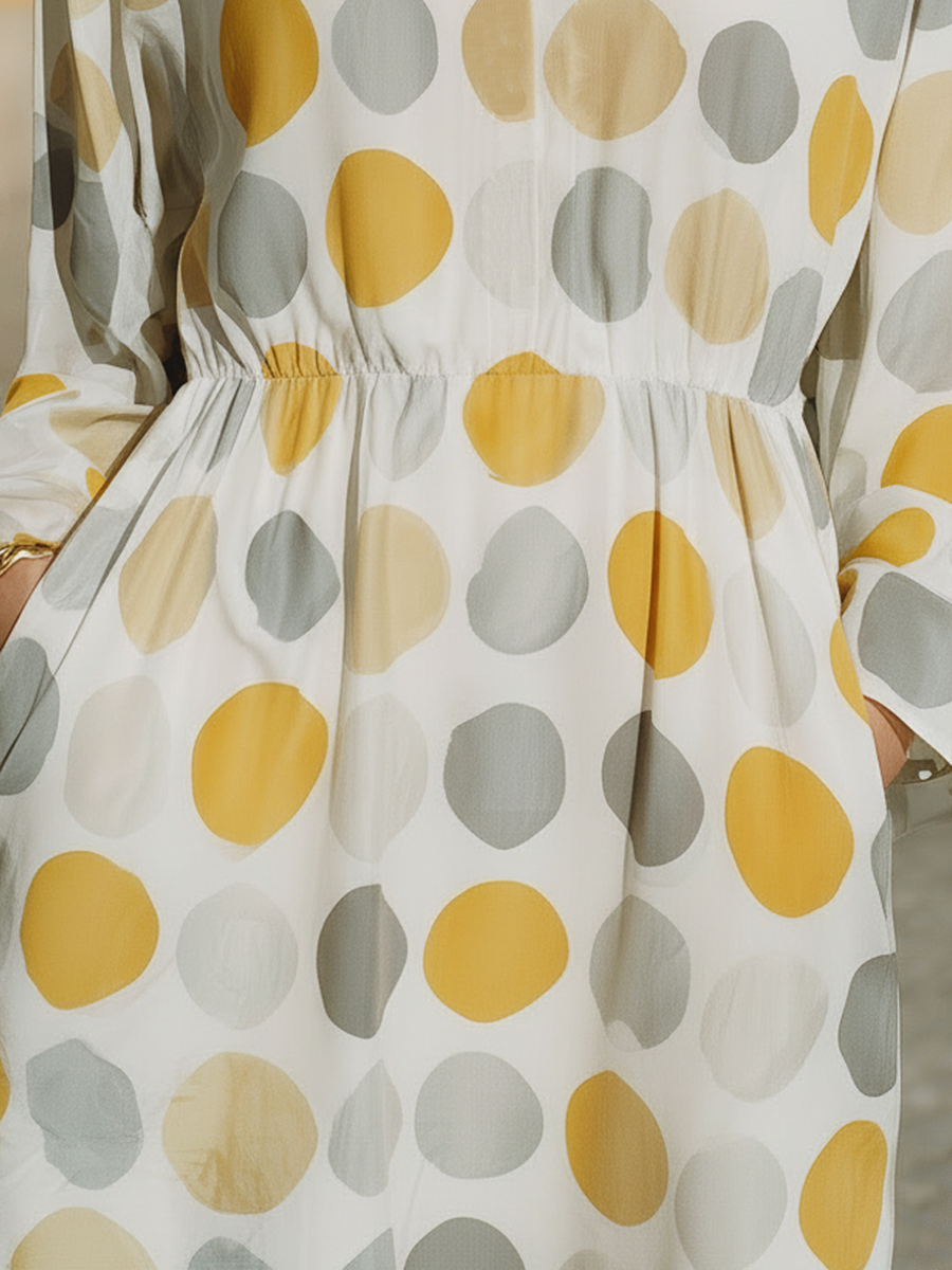 Vacation-Style Colorful Polka Dot V-Neck Long-Sleeve Mini Dress