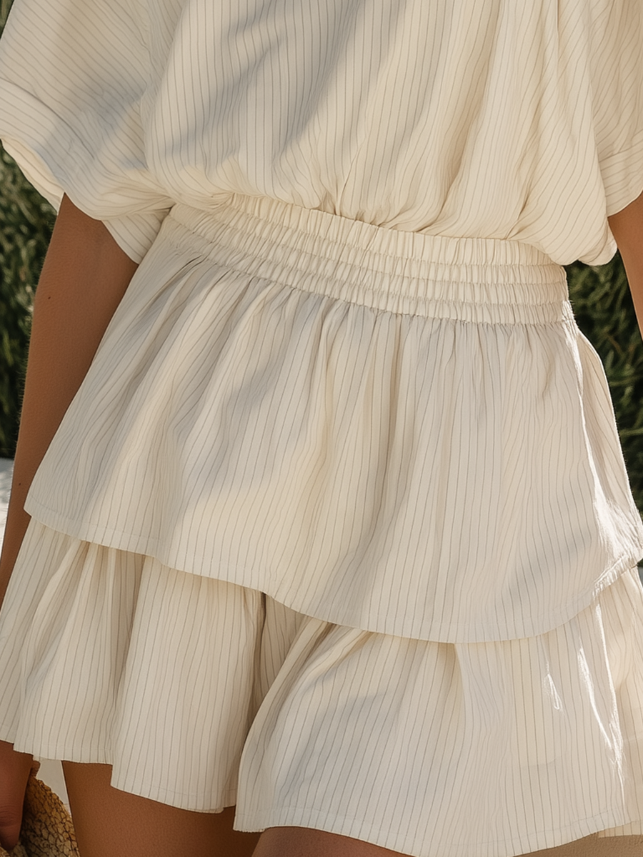 Vacation-Style Striped Crew-Neck Short-Sleeve Top And Mini Skirt Set