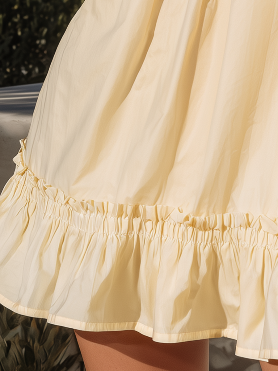 Loose-fitting Yellow Sleeveless V-neck Mini Dress