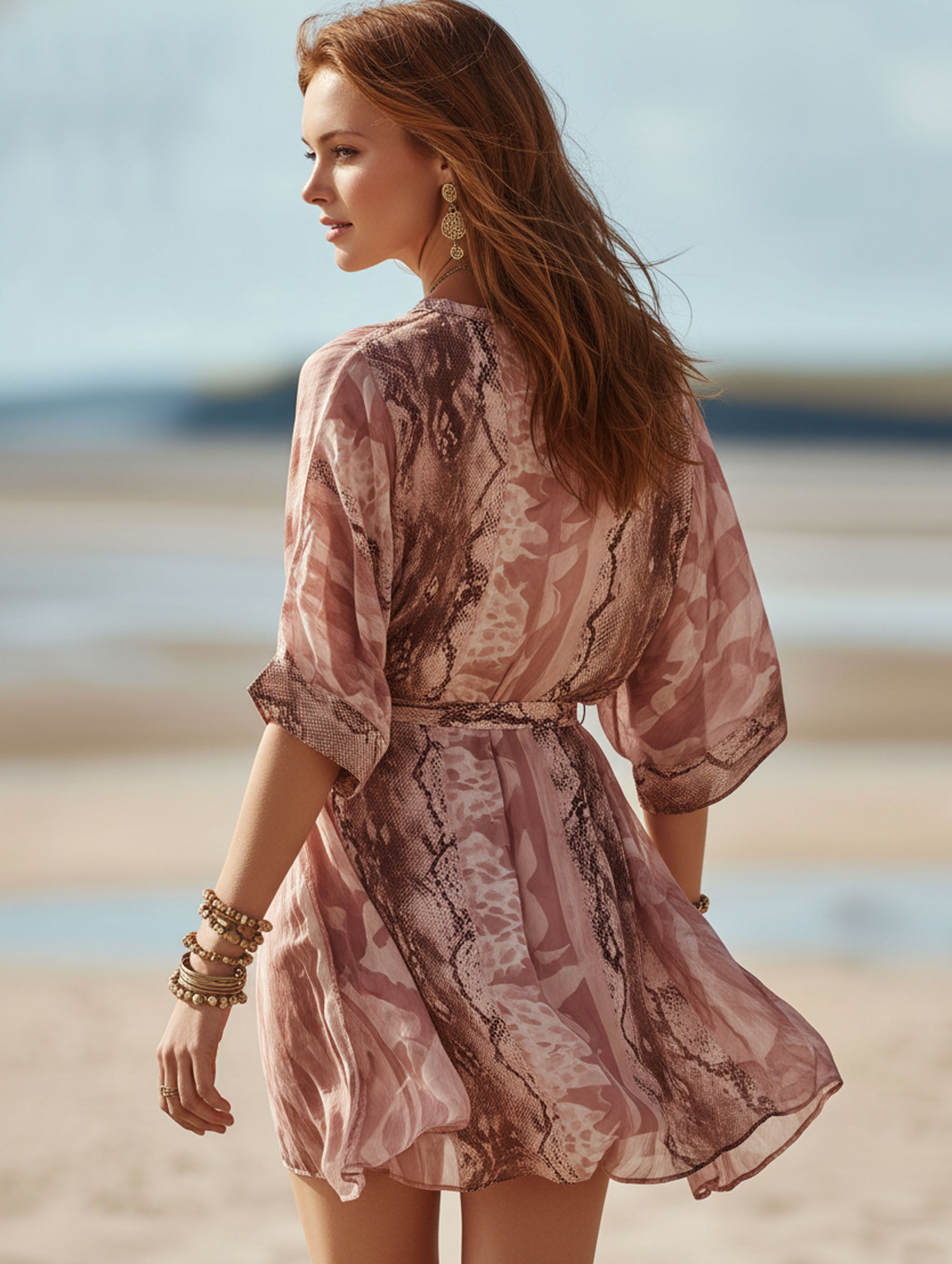 Elegant Resort Pink Snakeskin Chiffon Mini Dress