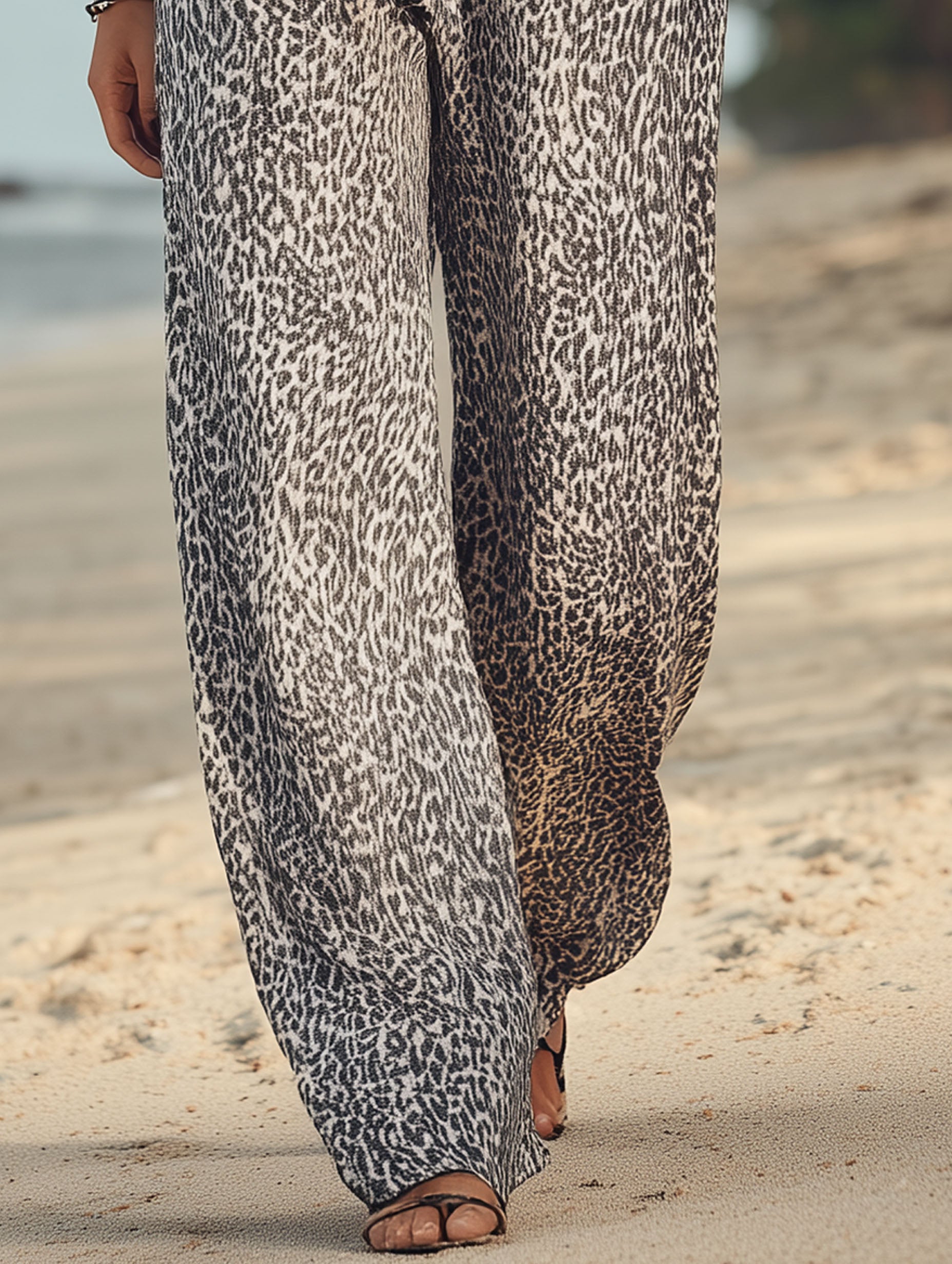 Stylish Resort Chiffon Leopard Gray Trousers Pants