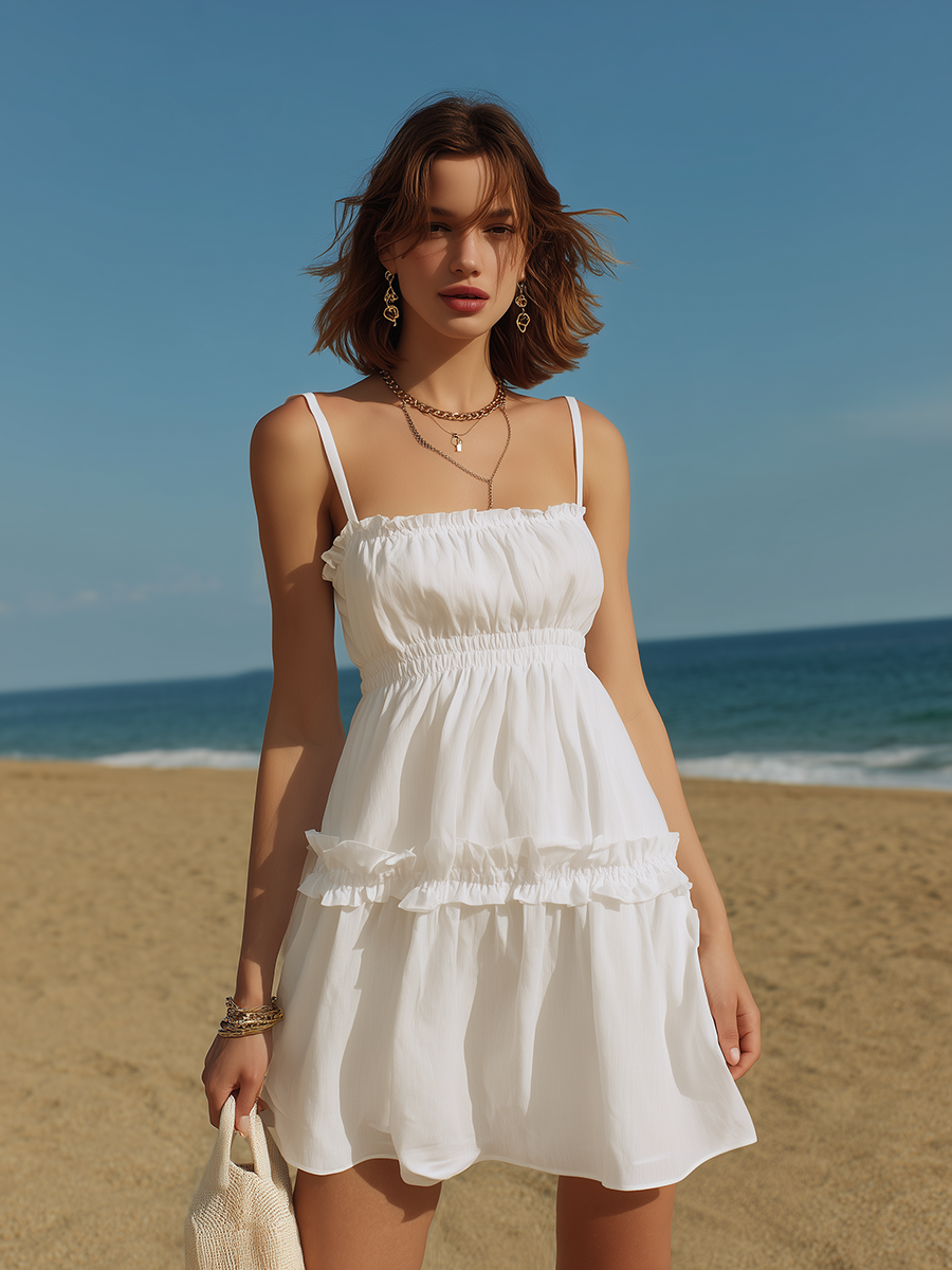 Resort-style White Sleeveless Mini Dress
