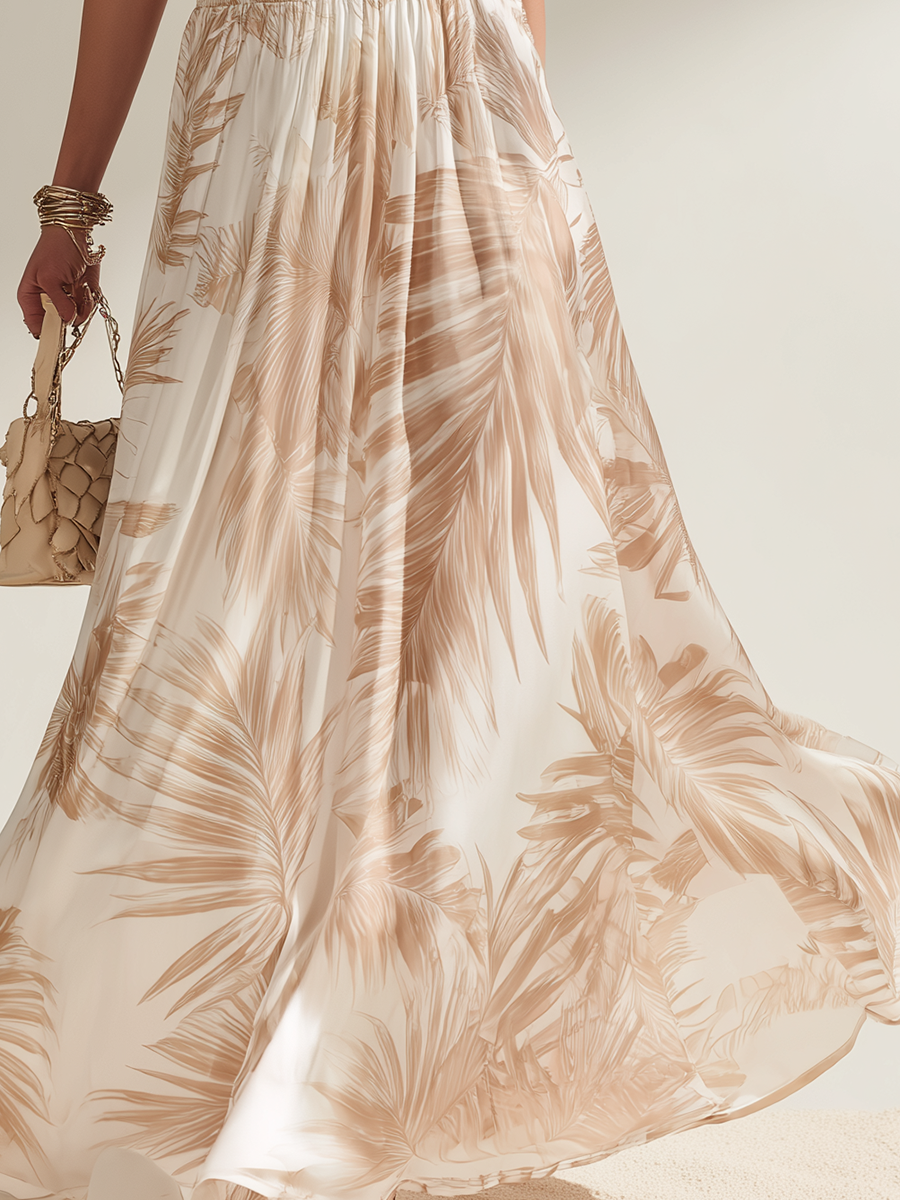 Resort Style Satin Sleeveless Top And Printed Skirt Set