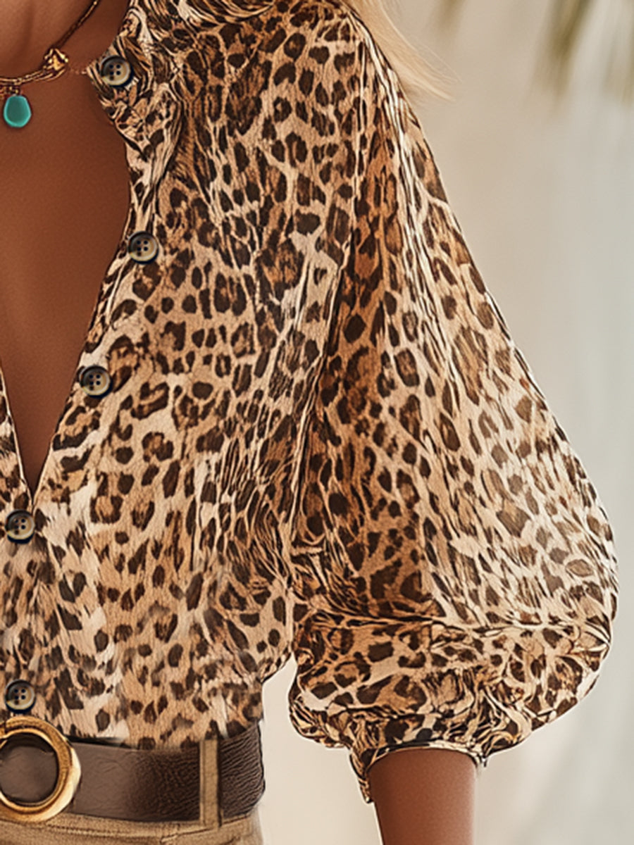 Bohemian Resort Leopard Print Chiffon Shirt