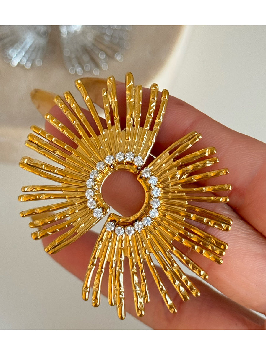 Vintage Titanium Steel Sunburst Zircon Earrings