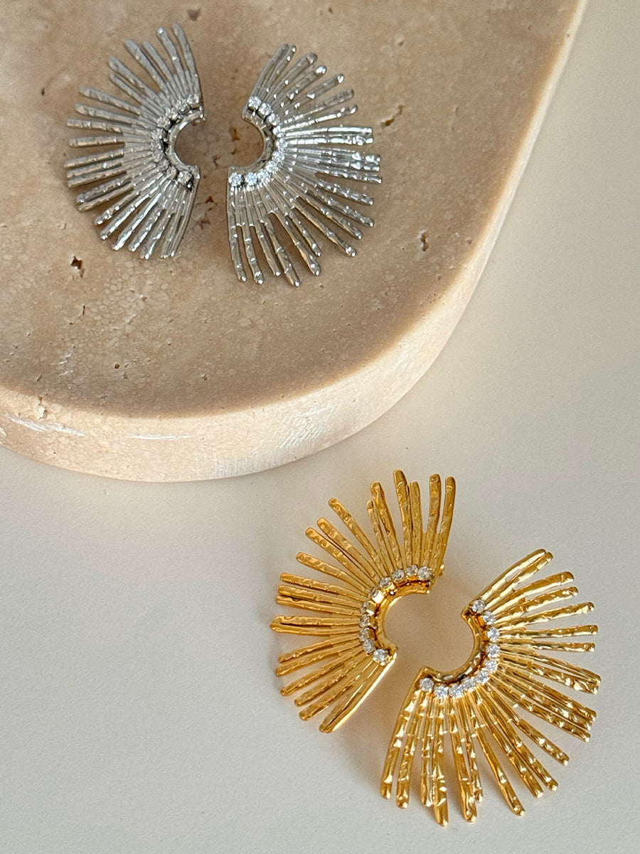 Vintage Titanium Steel Sunburst Zircon Earrings