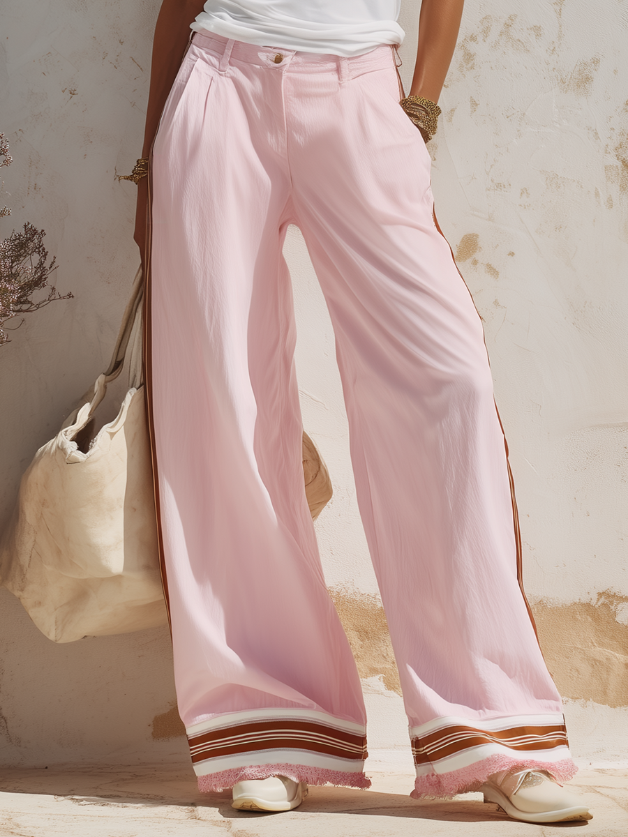 High-quality Casual Short-sleeved Polo Shirt And Cotton-linen Wide-leg Pants Set