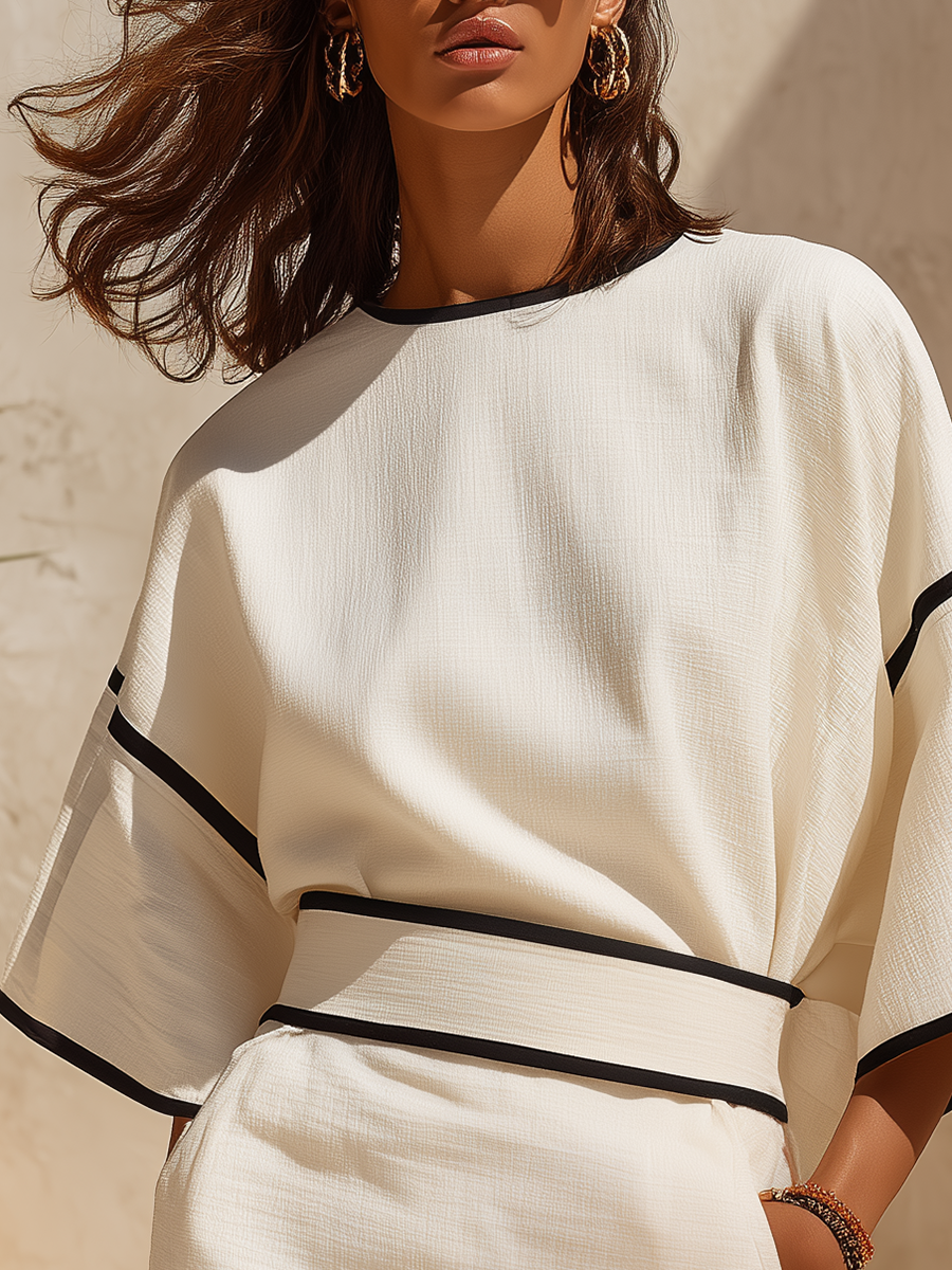 Retro-elegant Color-blocked Trim Mini Dress