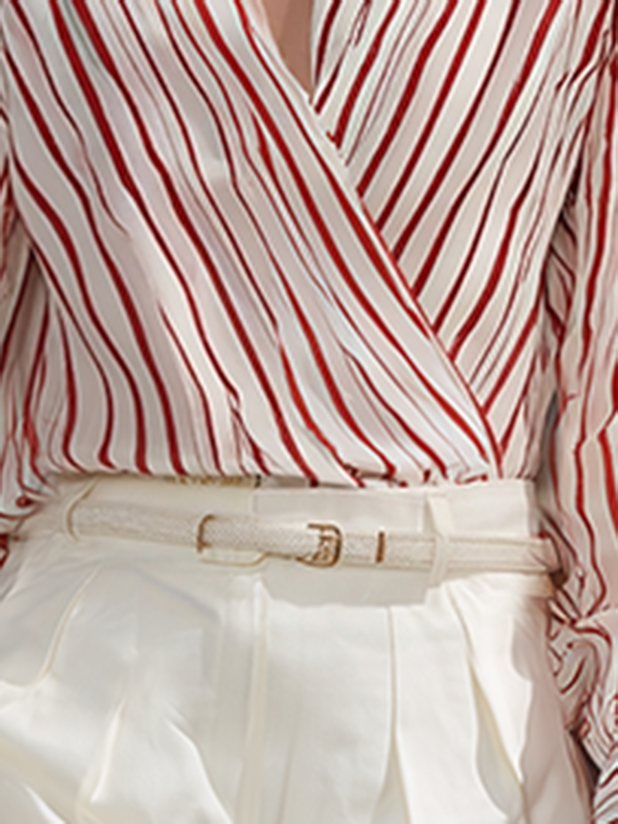 Resort-style Long-sleeve Striped Chiffon Top