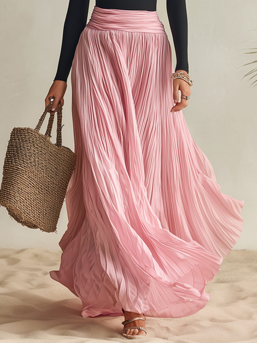 Vacation-style Long-sleeve Maxi Dress With A Square Neck, Ruffles, And Color-blocking.