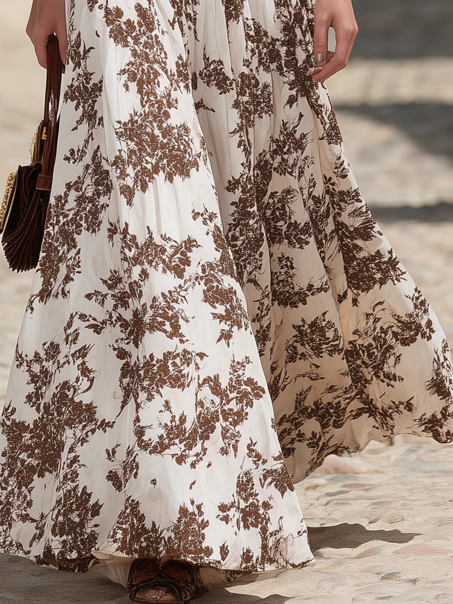 Resort-style Floral Print Chiffon Maxi Skirt