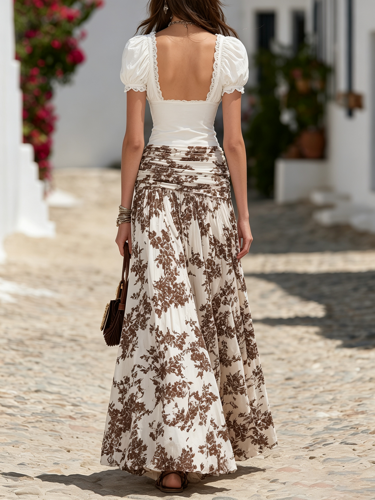 Resort-style Floral Print Chiffon Maxi Skirt