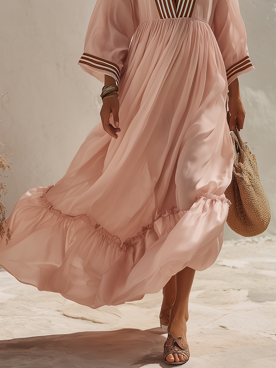 Resort Striped V-neck Maxi Dress