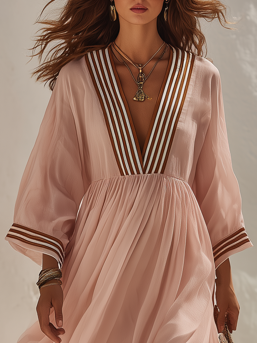 Resort Striped V-neck Maxi Dress