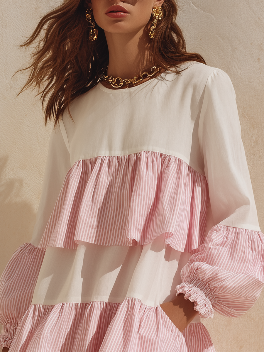Chic And Relaxed Vacation-style Multi-layered Ruffled Mini Dress