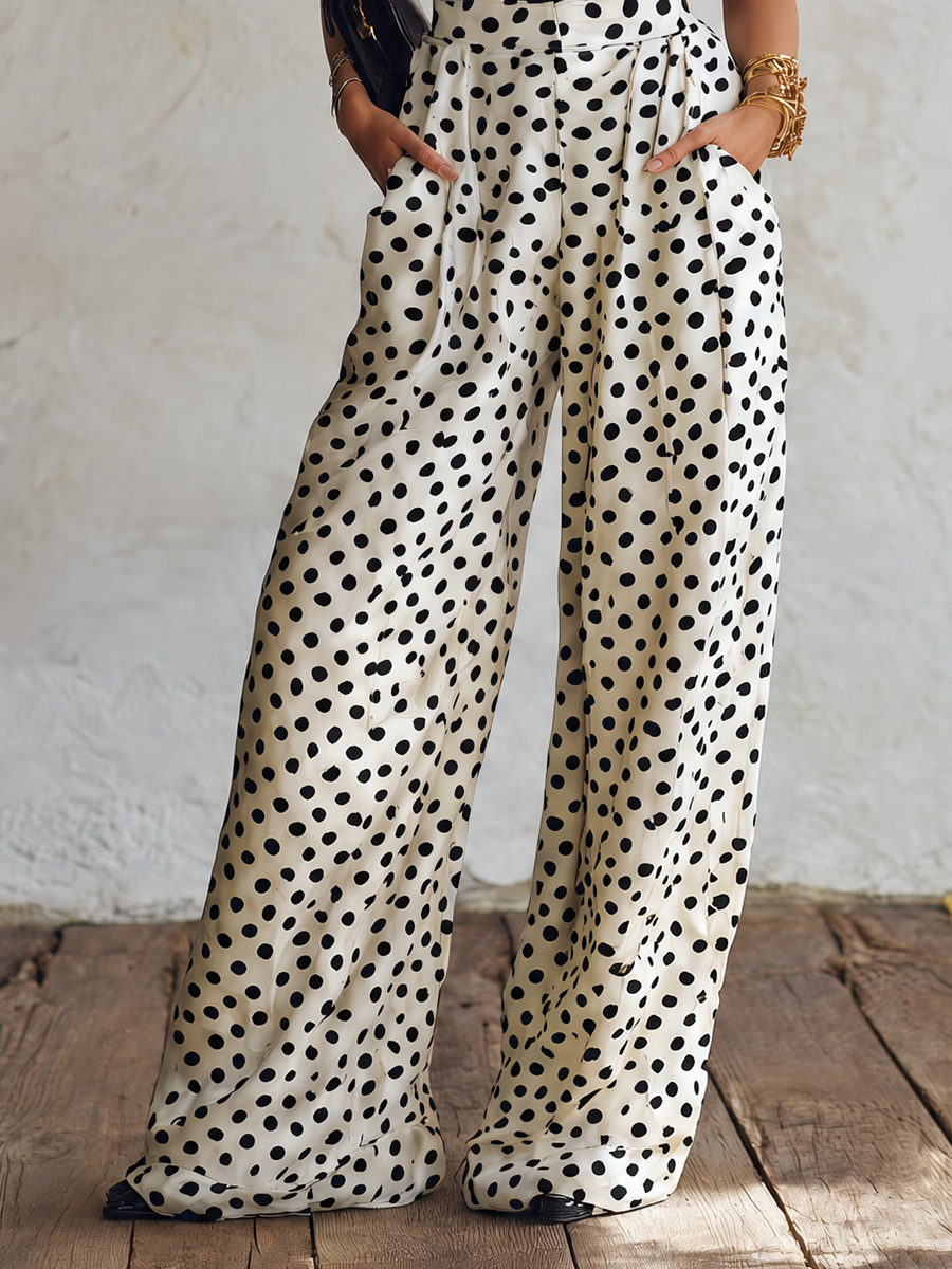 Vacation-style Polka-dot Satin Overalls