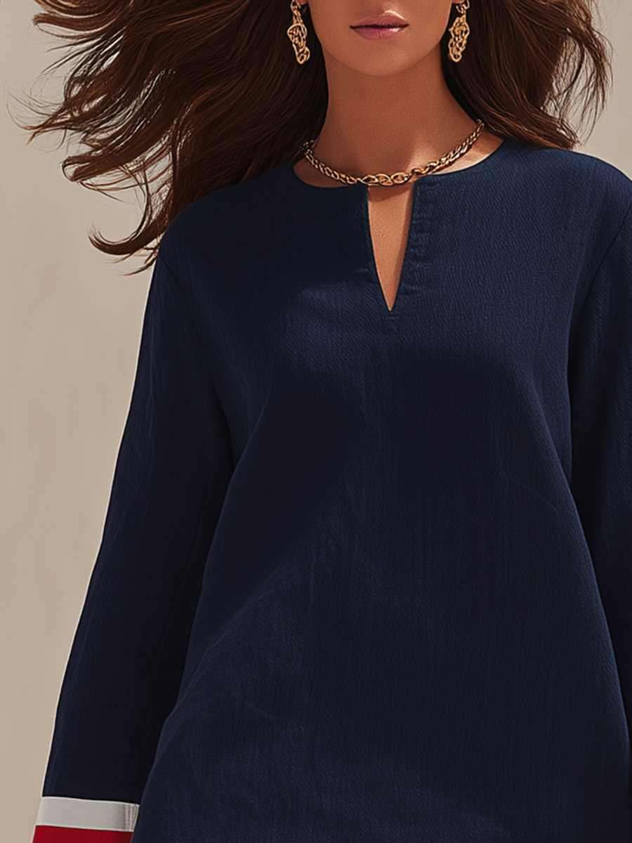 Resort-ready Stylish Color-blocked Round Neck Mini Dress