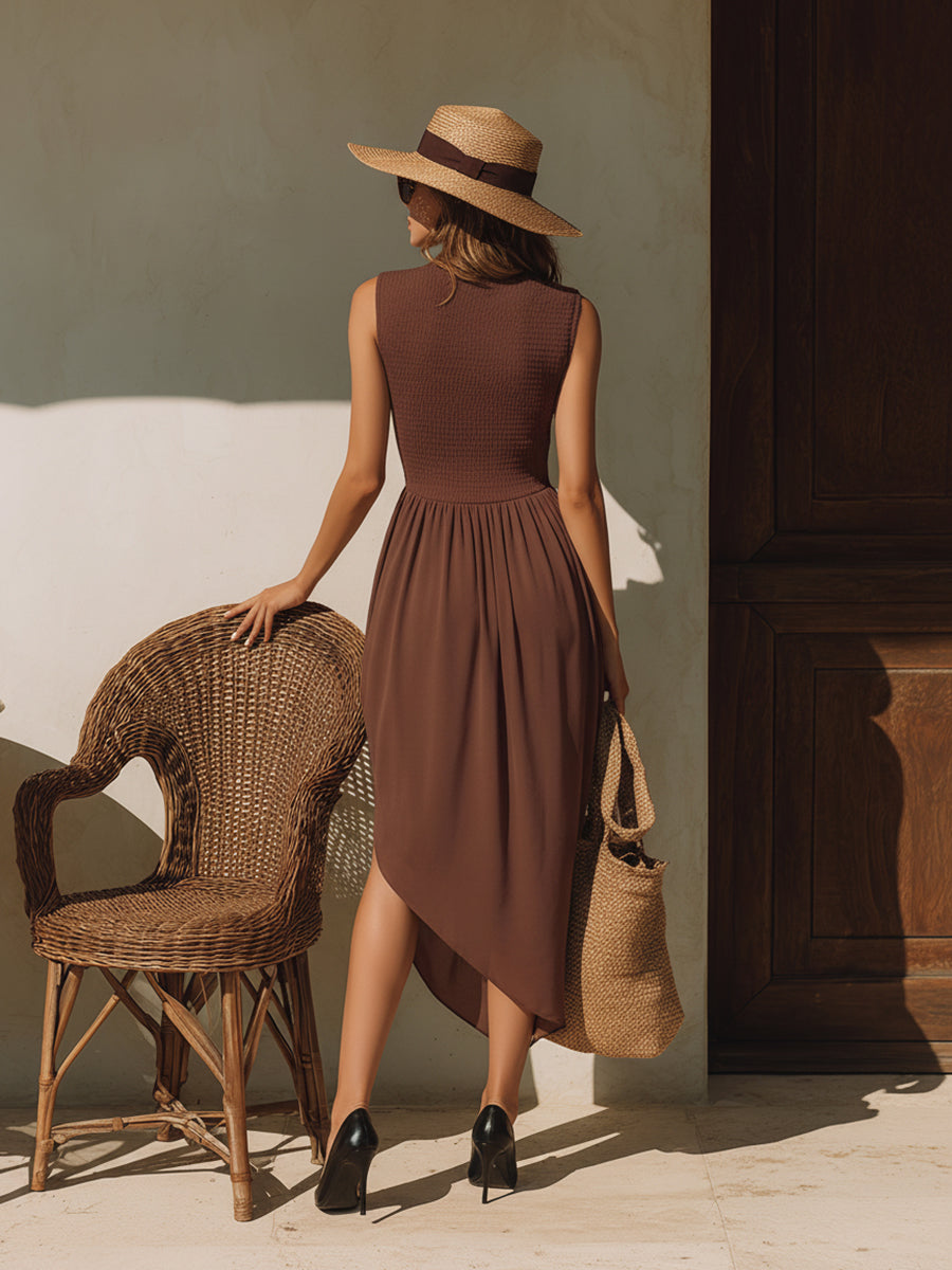 Chic Sophisticated Sleeveless Ruched Midi Dress