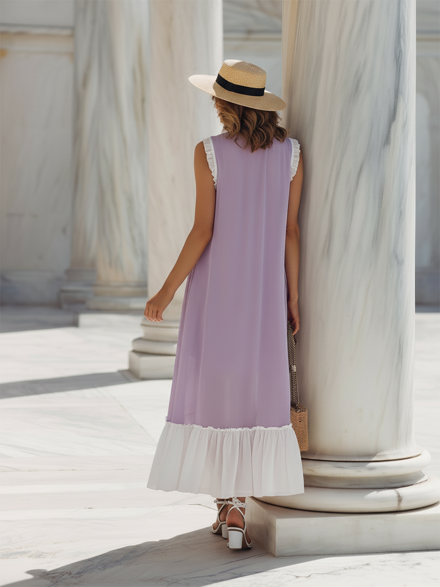 Vacation-Style Loose-Fit Purple Sleeveless Maxi Dress