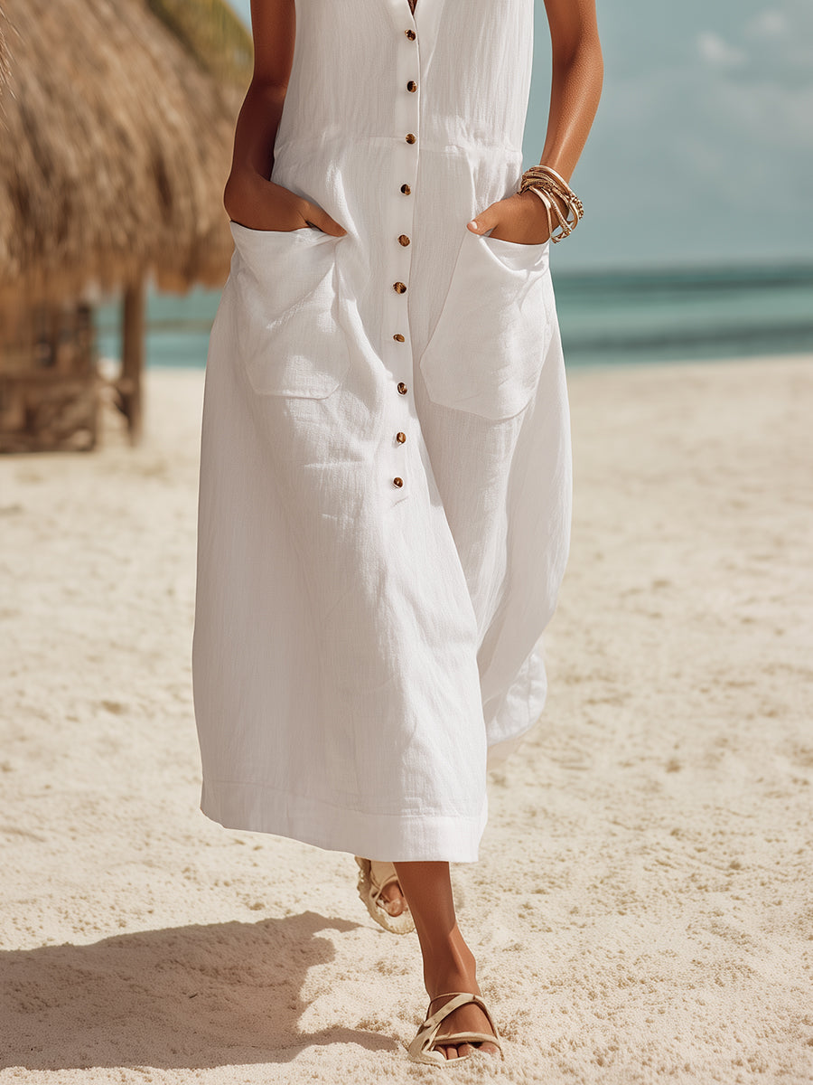 Casual Retro White Button Leopard Print Hooded Midi Dress