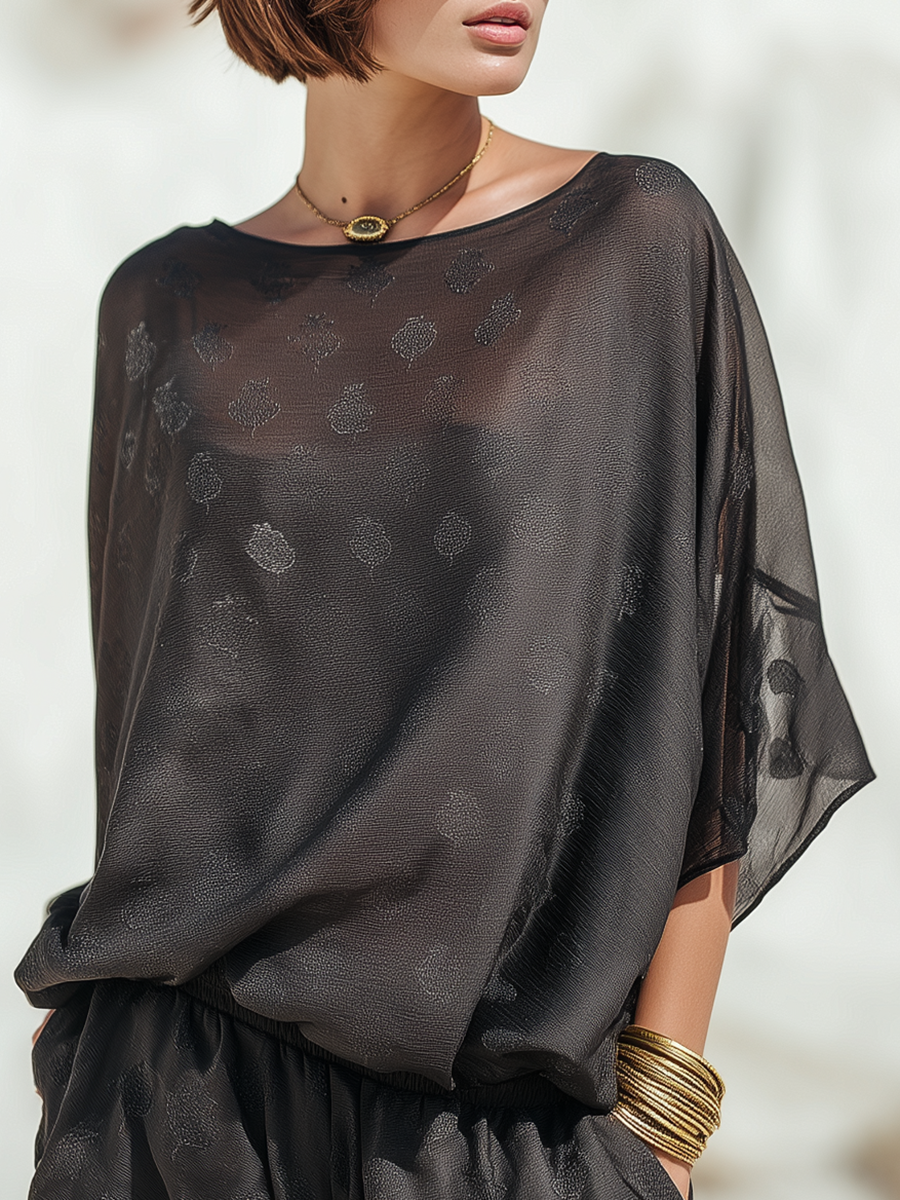 Luxury Relaxed-fit Rose Jacquard Grey Top And Shorts Set
