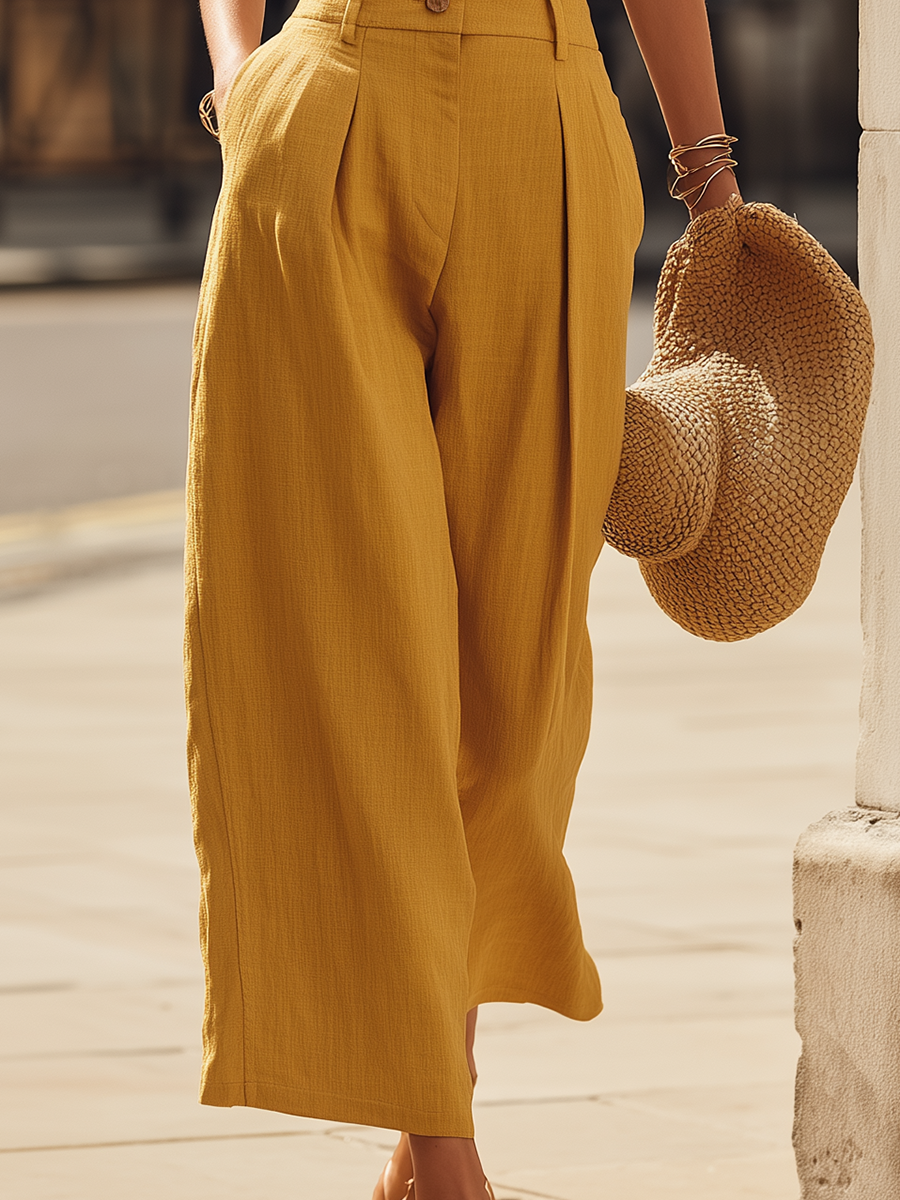Vacation-Style Off-Shoulder Sleeveless Top And Wide-Leg Pants Set