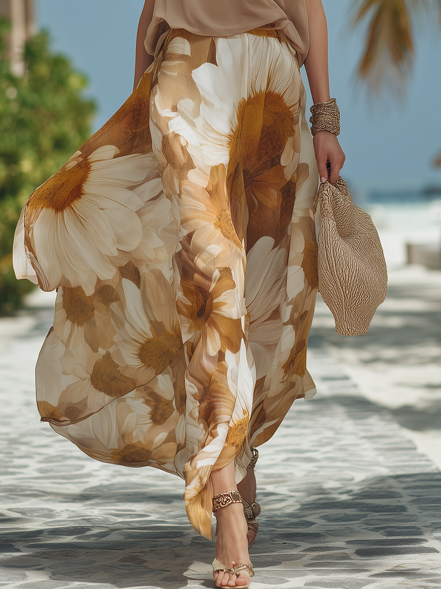 Vacation-Style Fashion Printed Sleeveless Top And Skirt Set