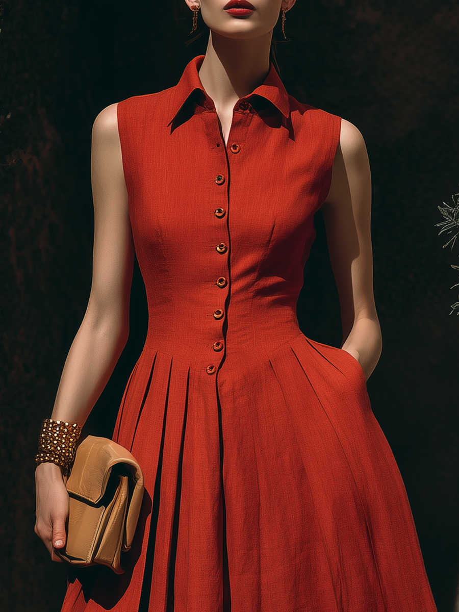 Casual Sleeveless Gathered Hem Red Maxi Dress