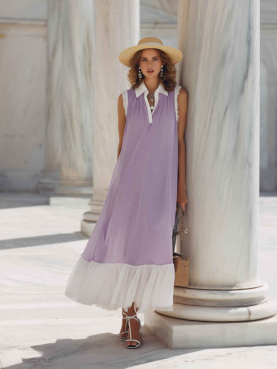 Vacation-Style Loose-Fit Purple Sleeveless Maxi Dress