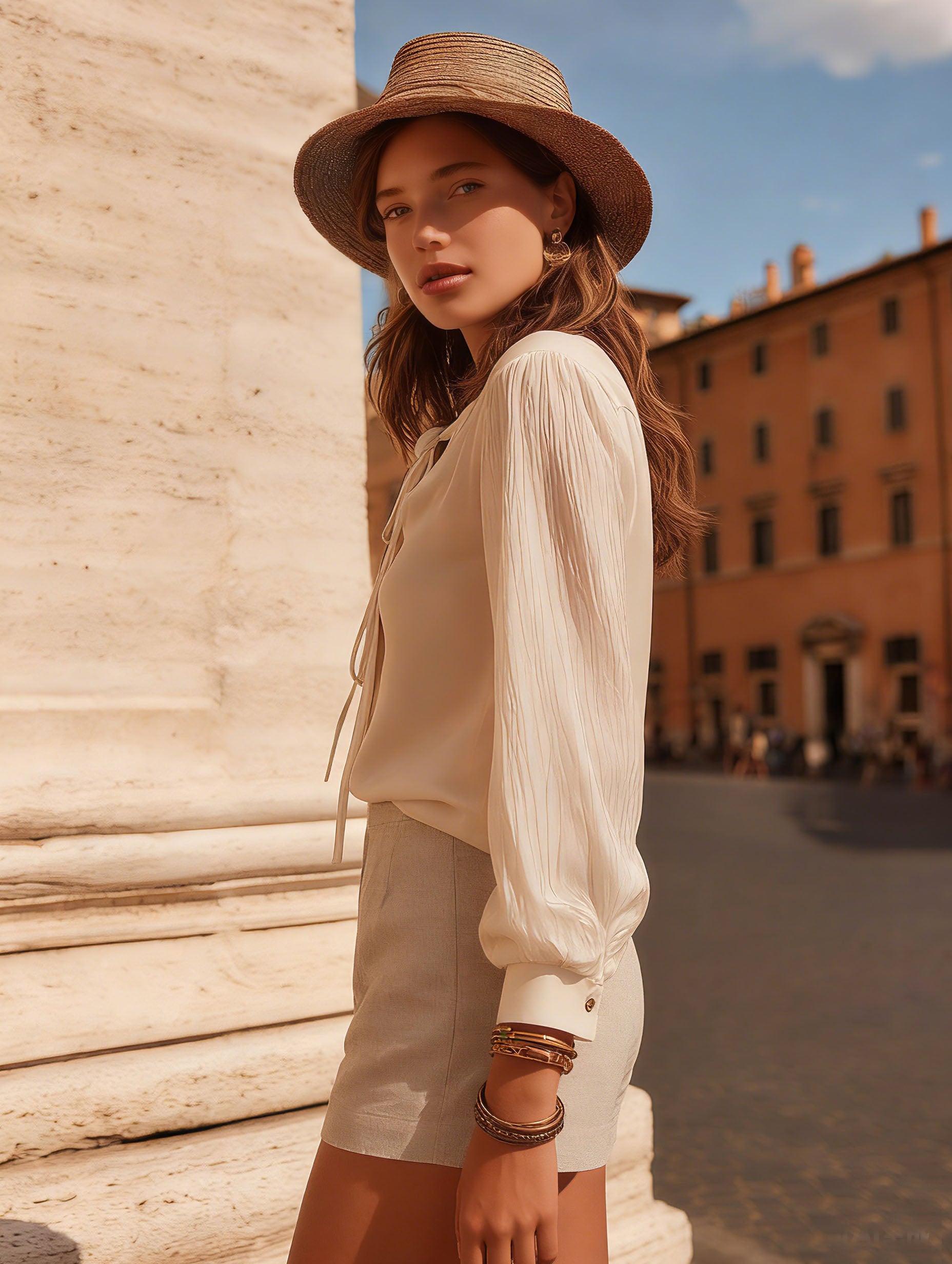 Vacation-Style Sheer Chiffon Off-White Long-Sleeved Top And Shorts Set