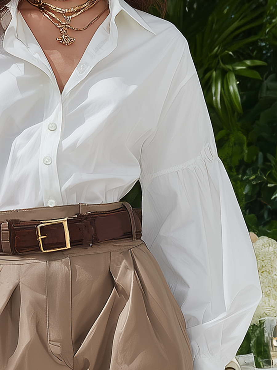 Vacation-Style Long-Sleeve Shirt And Shorts Set
