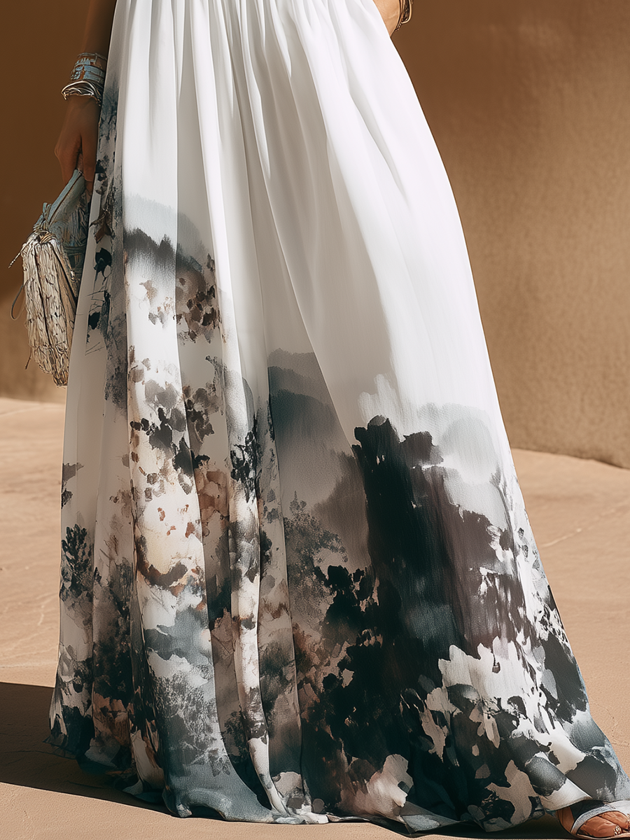 Stylish Vacation-Style Sleeveless Top And Printed Skirt Set
