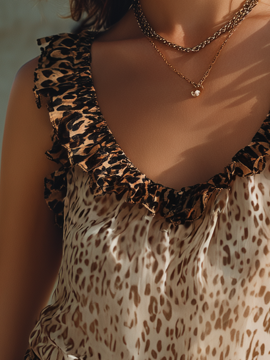 Vacation-Style Leopard Print Sleeveless Top