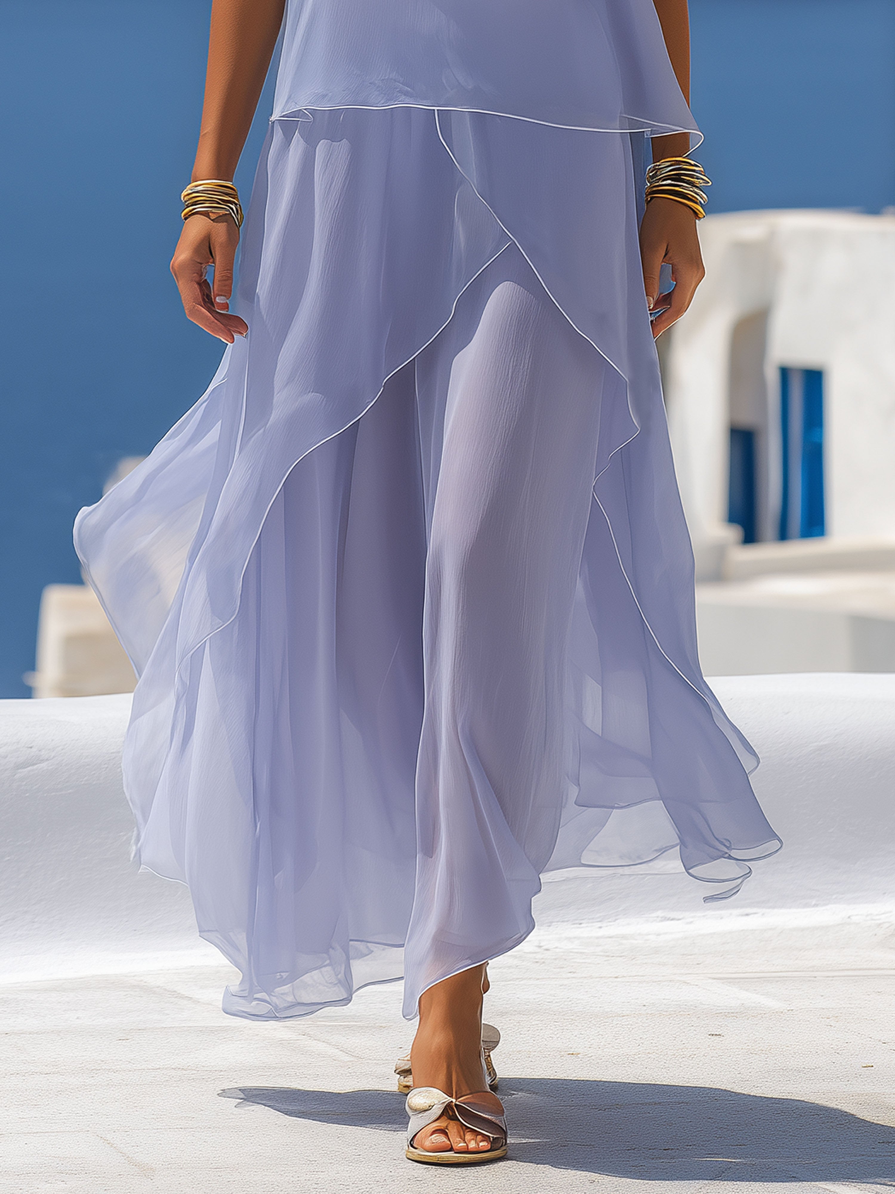 Resort Chiffon White Trim Purple Maxi Dress