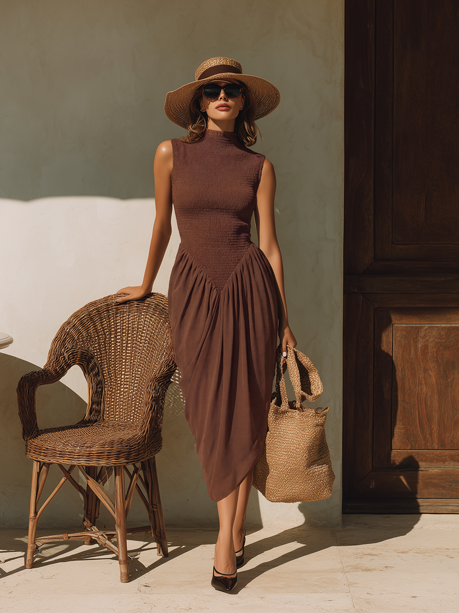 Chic Sophisticated Sleeveless Ruched Midi Dress