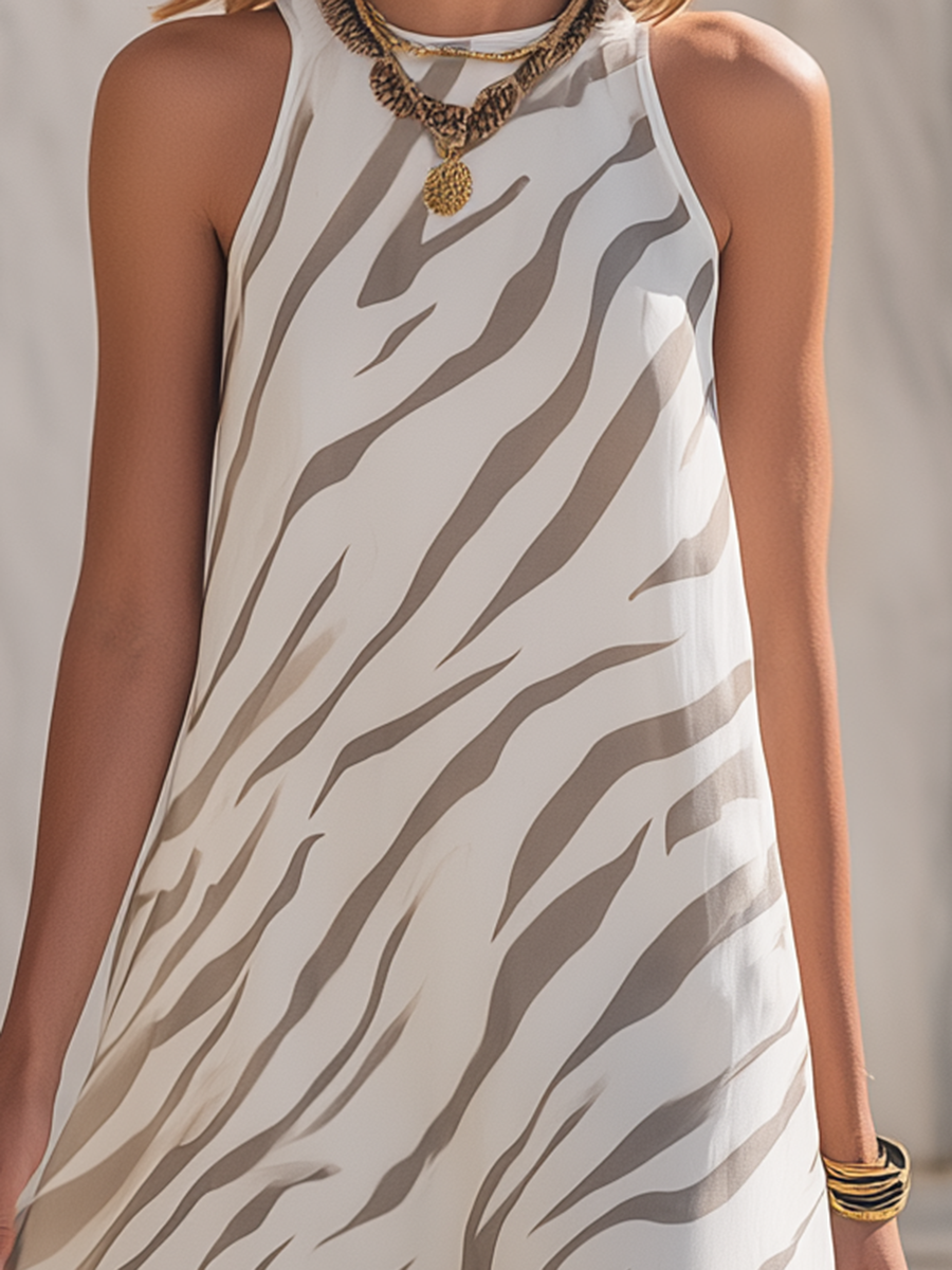 Vacation-Style Sleeveless Fashion Print Midi Dress